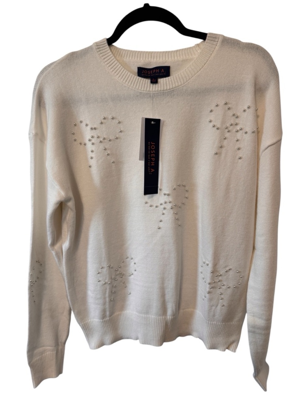 Winter Sale Joseph A Sweater Cream with Pearl Stud Bow Accents Size Large NWTS